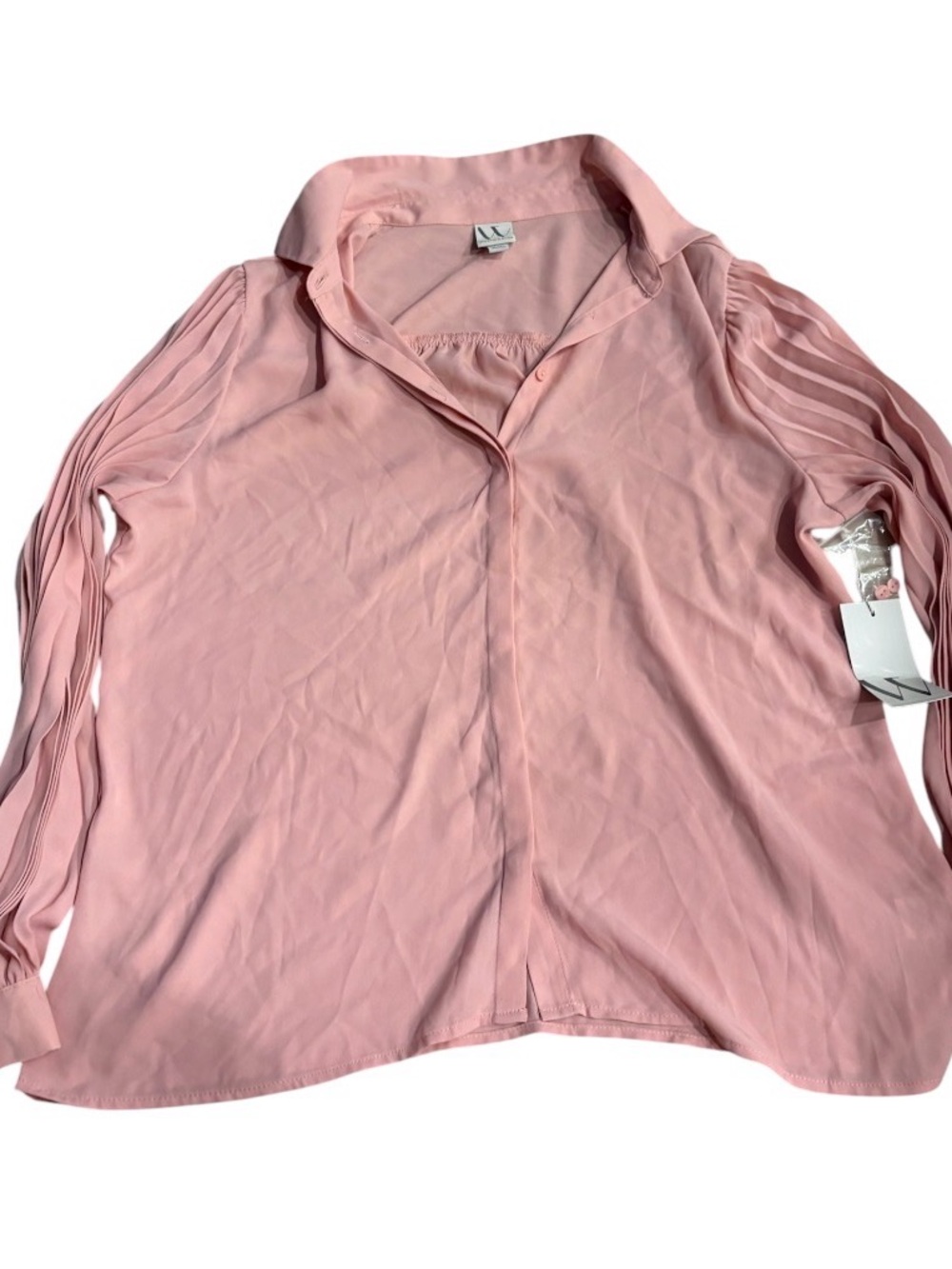 Worthington Pink Pleated Long Sleeve Blouse -L-NWT
